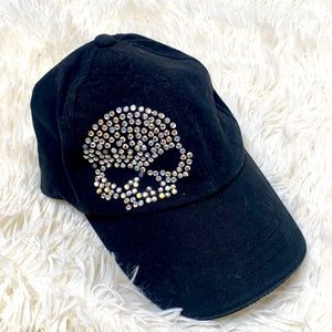 Harley Davidson Black Canvas Rhinestone Studded Skull Cap
